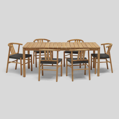 A studio photo of Haven Dining Set Rectangular Table + 6 Chairs