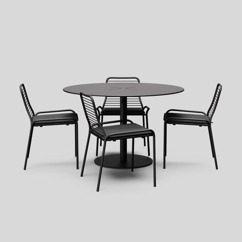 A studio photo of XY Dining Set Charcoal / Armless