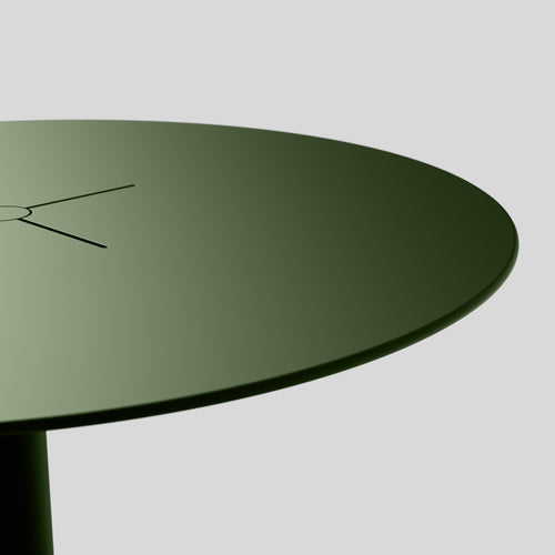 A studio photo of XY Round Dining Table Olive