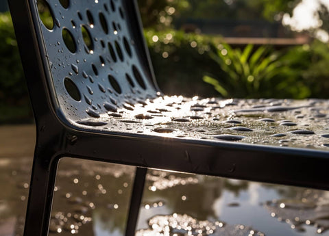 water and moisture on outdoor bench